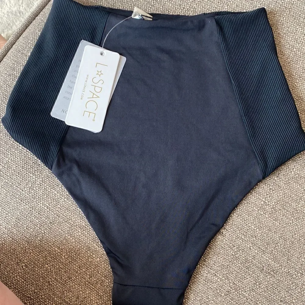L SPACE NWT Jackie High Waist Bikini Bottoms BLACK NWT $99